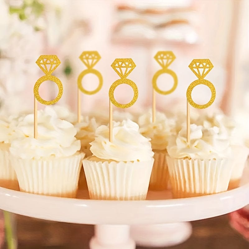 5 Gold Ring on bamboo sticks in cupcakes