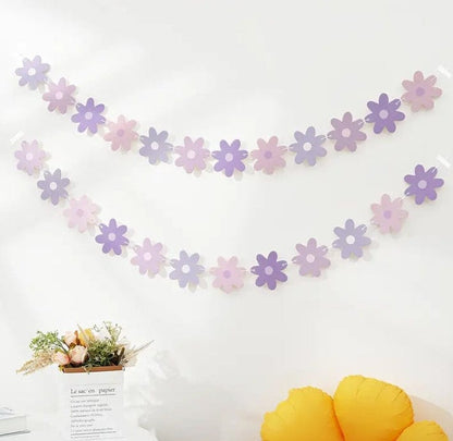 Charming Purple Daisy Pull Flowers: Birthday Party Decorations & Delightful Scene Bunting
