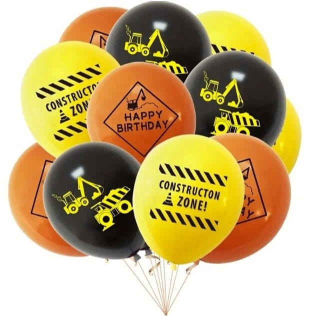 Digging into Fun: 10pcs Construction Theme Latex Balloons for Happy Birthday Party Decorations