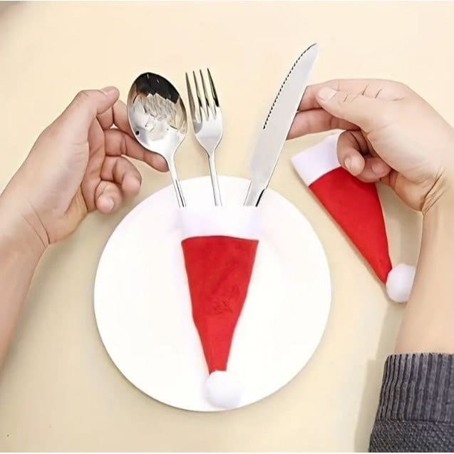 Dress Up Your Table: 6pc Christmas Santa Hat Silverware Holders