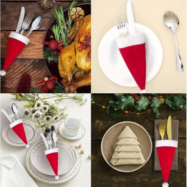 Dress Up Your Table: 6pc Christmas Santa Hat Silverware Holders