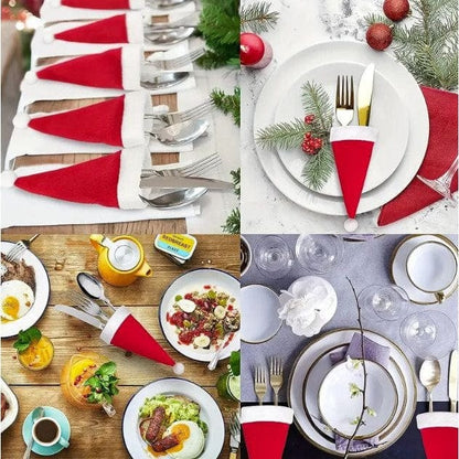 Dress Up Your Table: 6pc Christmas Santa Hat Silverware Holders