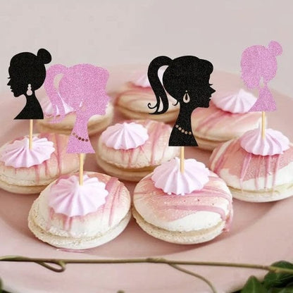 Party Chic: 8pc Black and Pink Cupcake Toppers for Birthday Girls