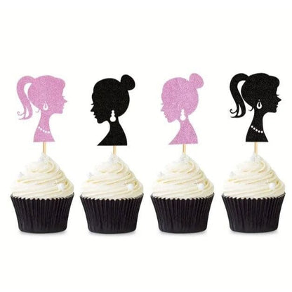 Party Chic: 8pc Black and Pink Cupcake Toppers for Birthday Girls