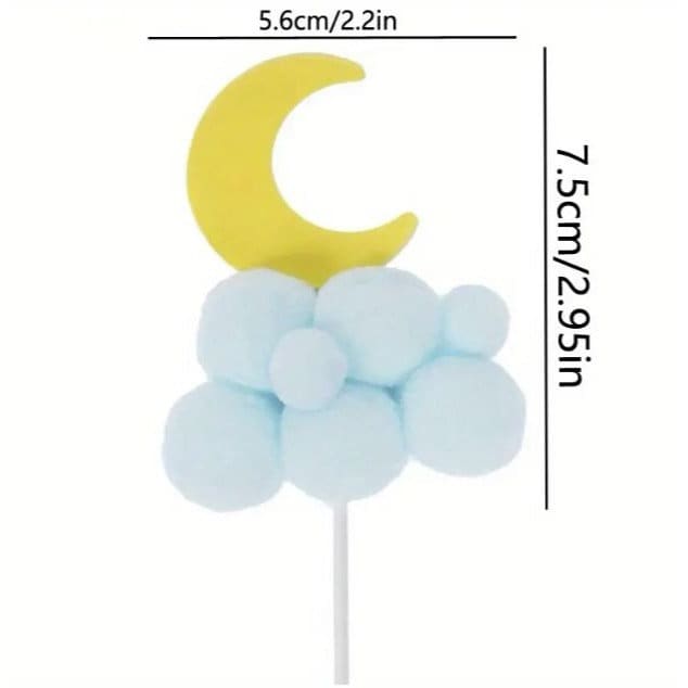 Starry Delights: Star & Moon Fur Ball Cake Topper for Festive Decor