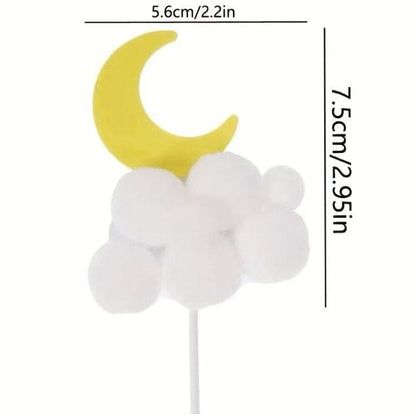 Starry Delights: Star & Moon Fur Ball Cake Topper for Festive Decor