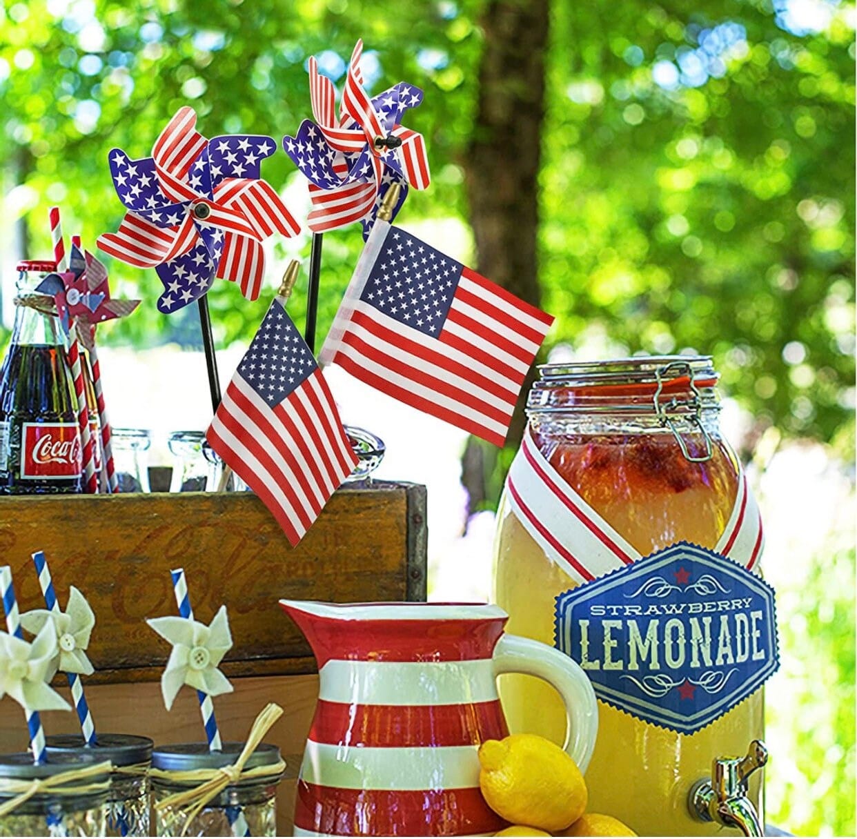 4th of July and Memorial Day Decorations - 36 Patriotic Stars and Stripes, Pinwheels & Flags, Small American Flags