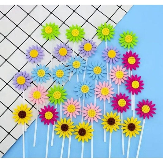 5pcs Felt Sunflower Cake Toppers: Creative Birthday Decor