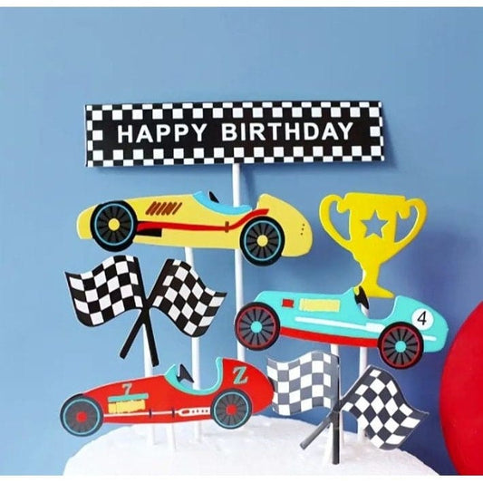 7pcs Racing Car Cake Toppers: Happy Birthday Decor