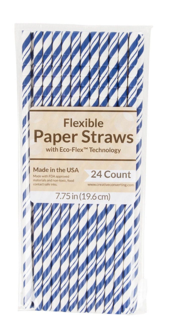 Blue paper straws that are flexible, eco-friendly, and great for Spring, Summer, Fall Pool Parties, BBQ's, and turtle safe!