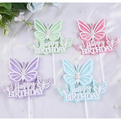 Butterfly Cake Decoration: Happy Birthday Cake Insert