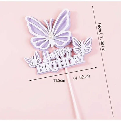 Butterfly Cake Decoration: Happy Birthday Cake Insert