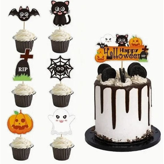 Cartoon Fun: 7pcs Halloween Cake Topper for Unique Party Decor!