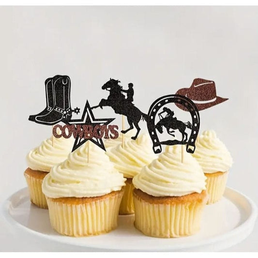 Cowboy Cupcake Toppers: Glitter Western Theme Decor