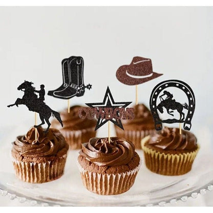 Cowboy Cupcake Toppers: Glitter Western Theme Decor