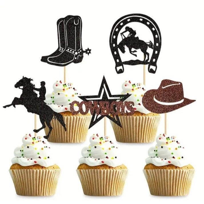 Cowboy Cupcake Toppers: Glitter Western Theme Decor