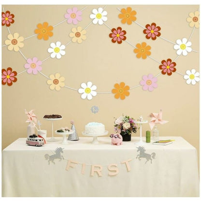 Daisy Groovy Boho Party Decor: Hanging Swirl Banners & Garland for Hippie Vibes, Daisy Themed Birthday, and Baby Shower