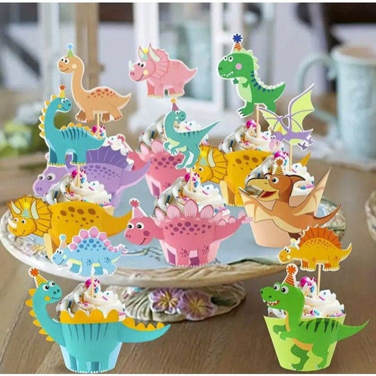 Dino-Mite Cupcake Magic: 14pcs Dinosaur Birthday Decorations!