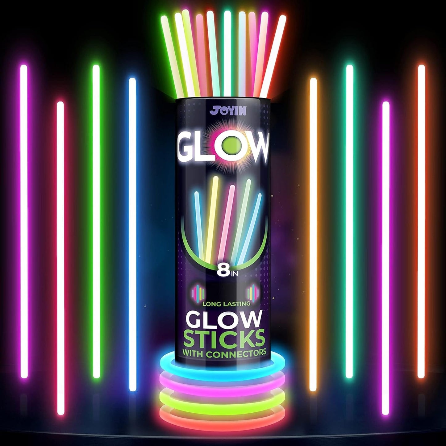 Glow Stick Necklaces & Bracelets with Connectors, Patriotic Party Favors, Glow In The Dark Party Supplies, 8" long, Great for all events!