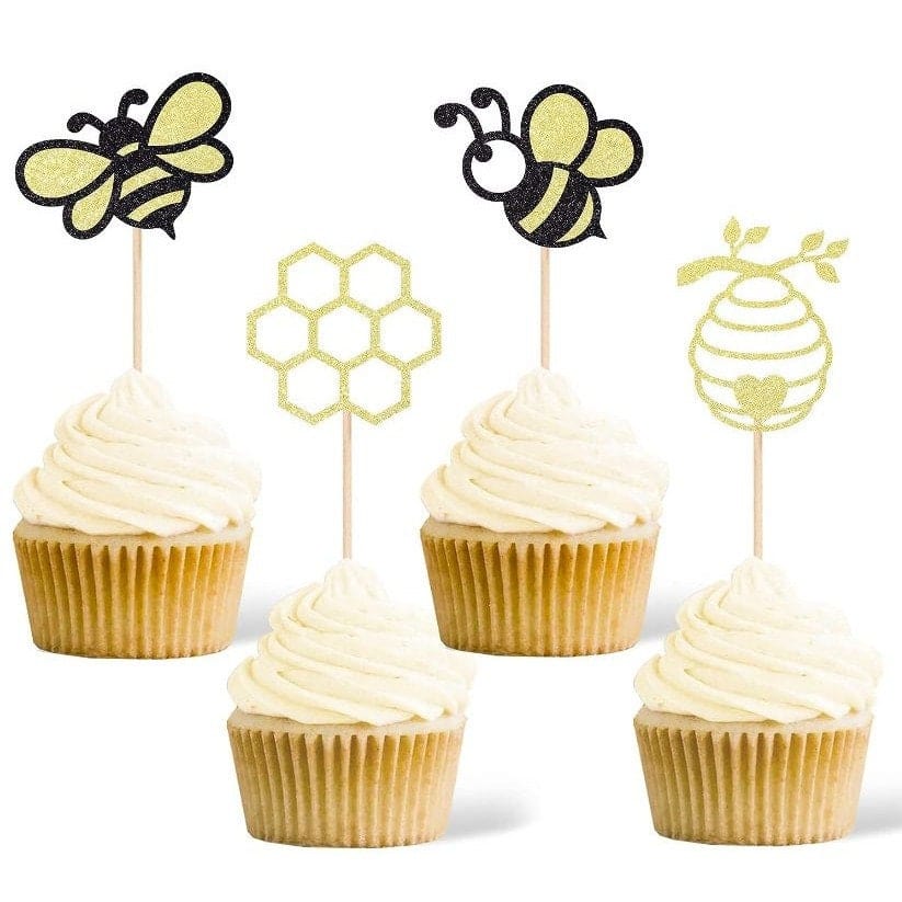 Gold Glitter Bumble Bee Cupcake Toppers: Sweet Gender Reveal Delight