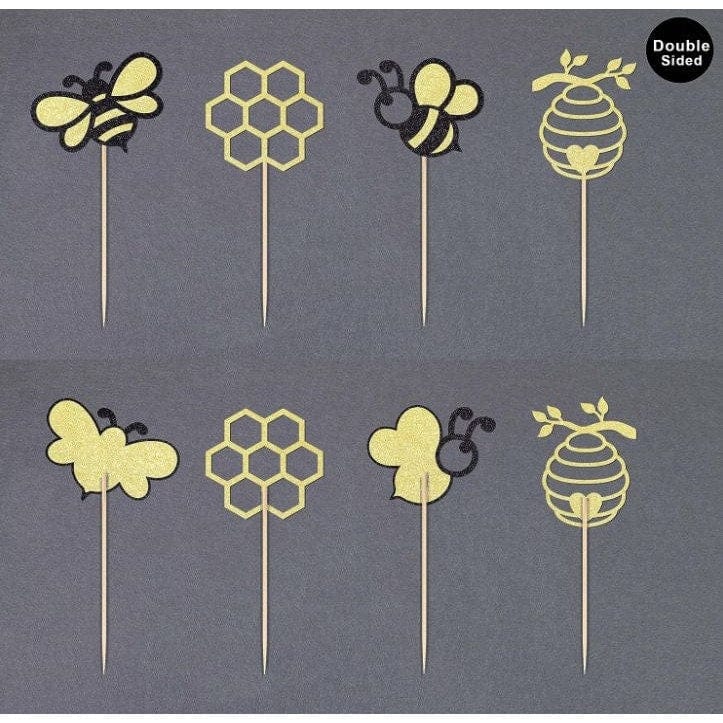 Gold Glitter Bumble Bee Cupcake Toppers: Sweet Gender Reveal Delight