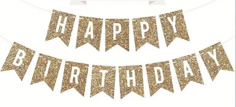 Gold Happy Birthday Pennant Flags, Bunting Banner Hanging Decoration, Wedding Bridal Engagement Shower Birthday Anniversary Party Supplies