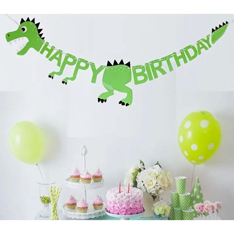 Green Dinosaur Birthday Flag Decoration: Prehistoric Party Fun