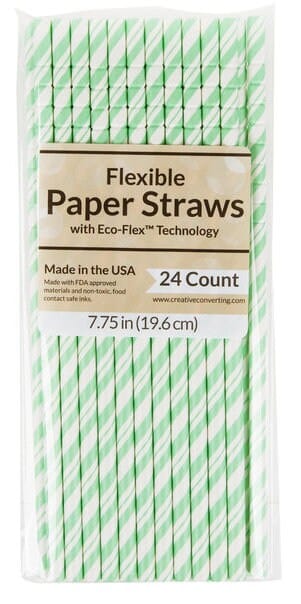 Green paper straws that are flexible, eco-friendly, and great for Spring, Summer, Fall Pool Parties, BBQ's, and turtle safe!