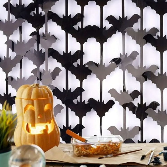 Halloween Bat Rain Silk Curtain for Enchanting Party Ambiance. Elevate Decor with Intriguing Shadows