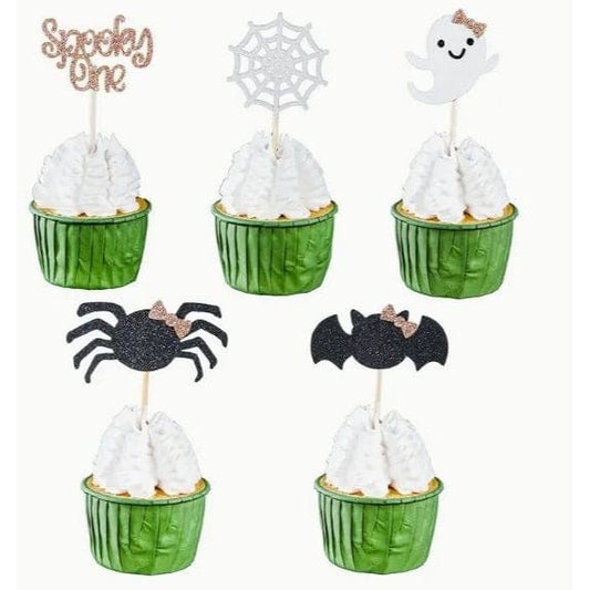 Halloween Cupcake Toppers: Glittery Ghosts & Spiders