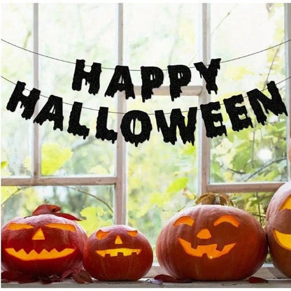 Hanging Decorations with Ghosts, Bats, Pumpkins, Skulls, and Happy Halloween!