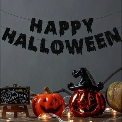 Hanging Decorations with Ghosts, Bats, Pumpkins, Skulls, and Happy Halloween!