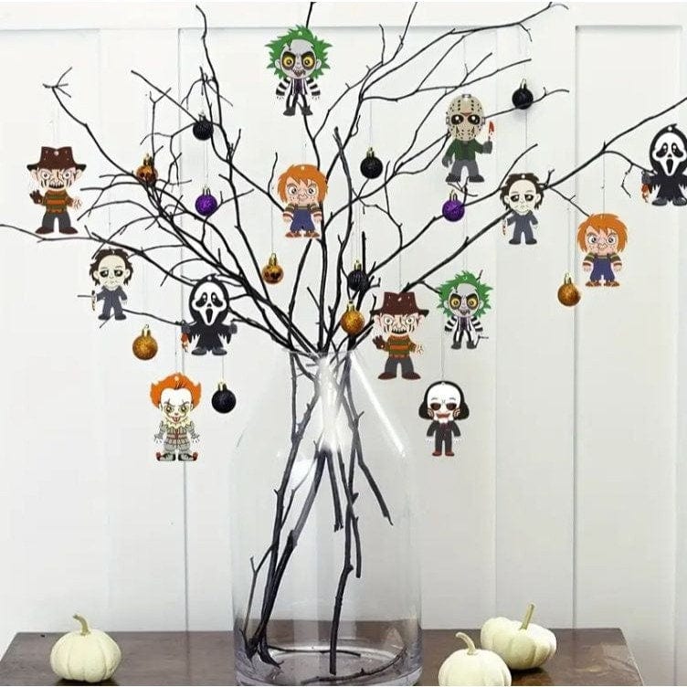 Horror Movie Halloween Ornaments: 8pcs Spooky Wooden Hangings!
