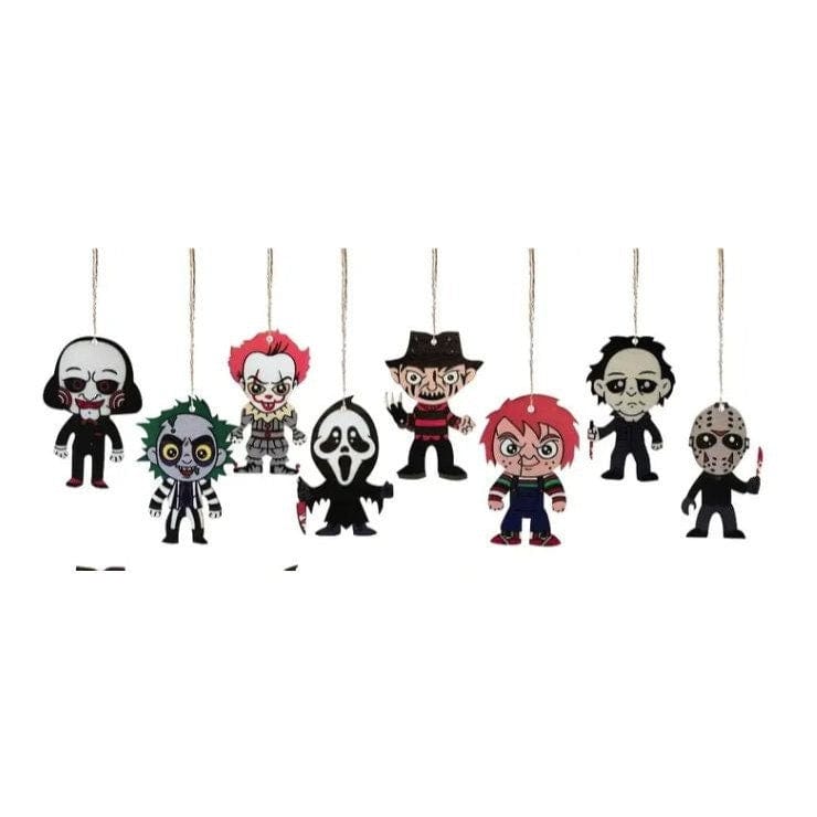 Horror Movie Halloween Ornaments: 8pcs Spooky Wooden Hangings!