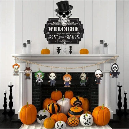Horror Movie Halloween Ornaments: 8pcs Spooky Wooden Hangings!