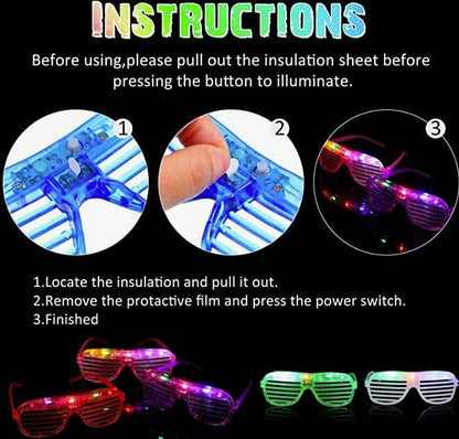 Neon Glow Glasses Set, LED glow glasses set includes 6 neon colors (red, purple, white, blue, green, and pink)