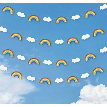 Rainbow & Clouds pull flag, Birthday Party Window Background Wall Arrangement Paper String Hanging Ornament Pull Flower