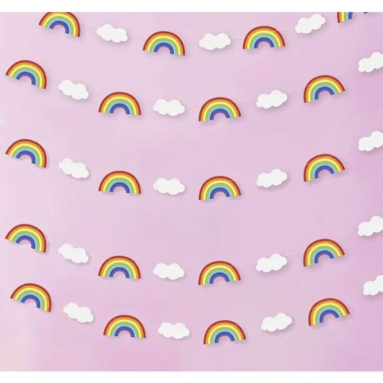 Rainbow & Clouds pull flag, Birthday Party Window Background Wall Arrangement Paper String Hanging Ornament Pull Flower