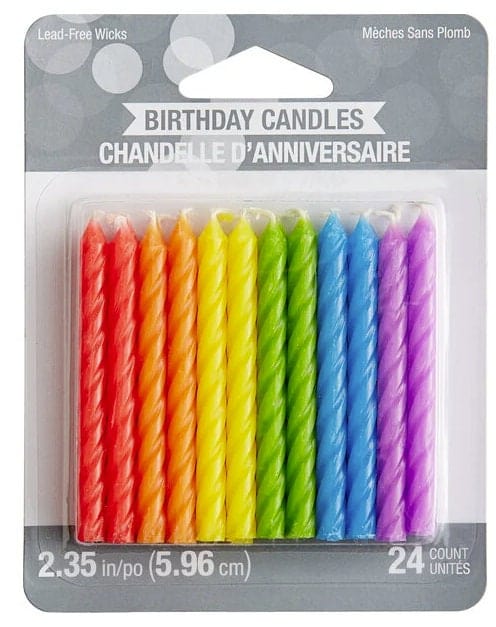 Rainbow Color Spiral Candles - 24/Pack, Great for birthdays and Celebrations!