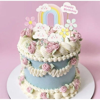 Rainbow Flower Happy Birthday Cake Topper: Baking Decor