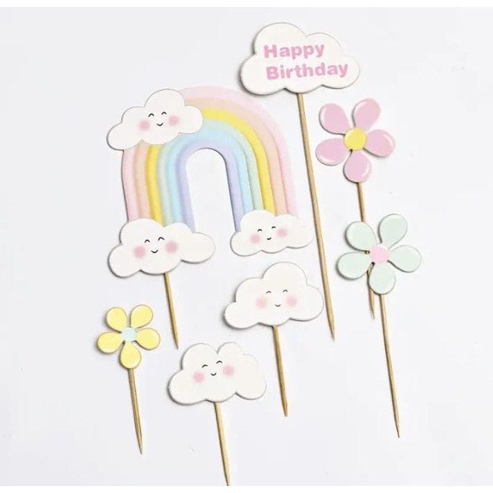 Rainbow Flower Happy Birthday Cake Topper: Baking Decor