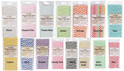 15 different colored 24 packs of flexible paper straws