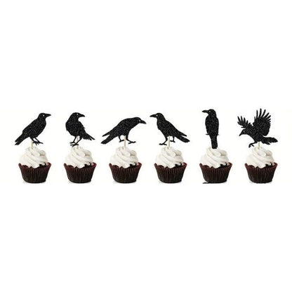 Sparkling Black Crow Cake Topper: Ideal for Halloween Delights