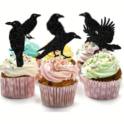 Sparkling Black Crow Cake Topper: Ideal for Halloween Delights