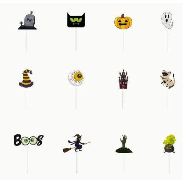 Spooky Halloween Cake Topper: 12pcs Paper Cup Flags with Pumpkin, Spider, Witch!