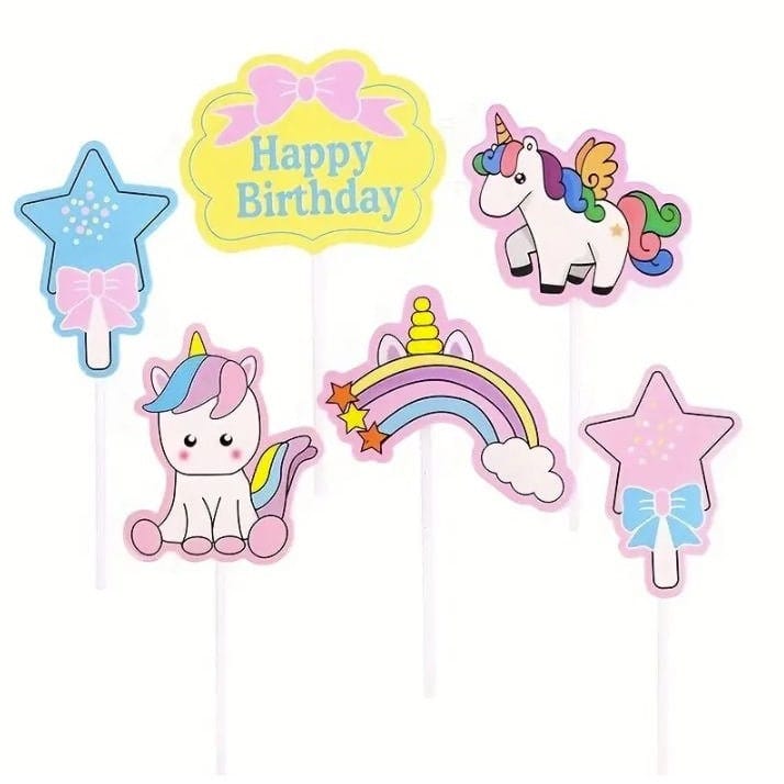 Unicorn Series Cake Topper: Rainbow Stars & Pegasus