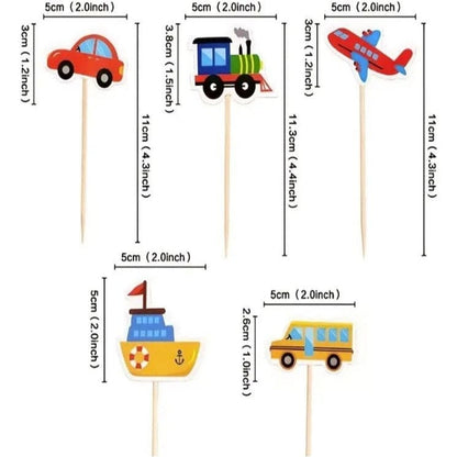 Car, Train, Plane, boat and bus image on pick with their size
