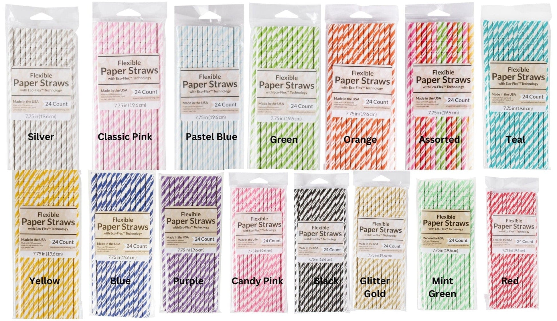 15 different colored flexible paper straw packs